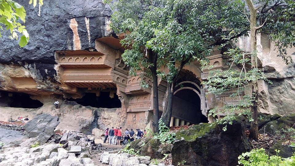 Ancient Buddhist carvings inside Kondana Caves