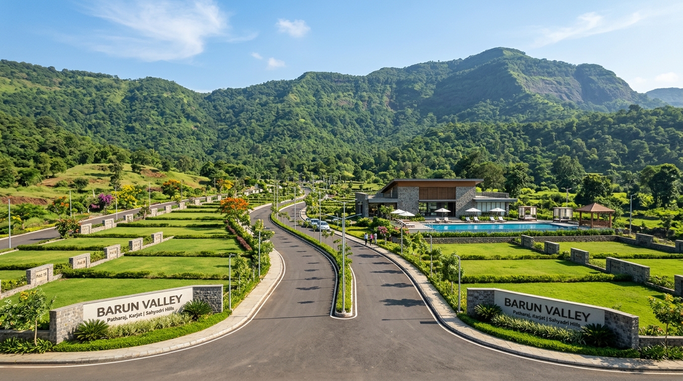 Barun Valley Karjat residential villa plots and clubhouse scenic overview