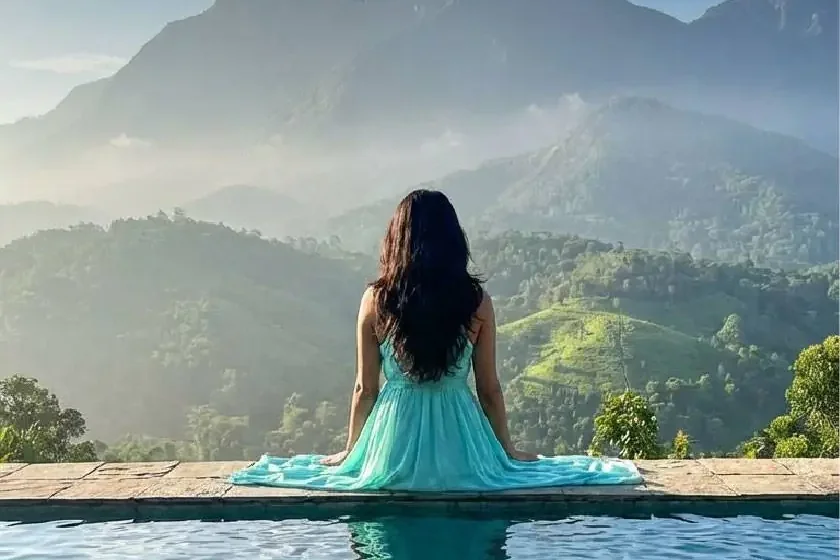 Cascading infinity pool overlooking Karjat valley at BluBay