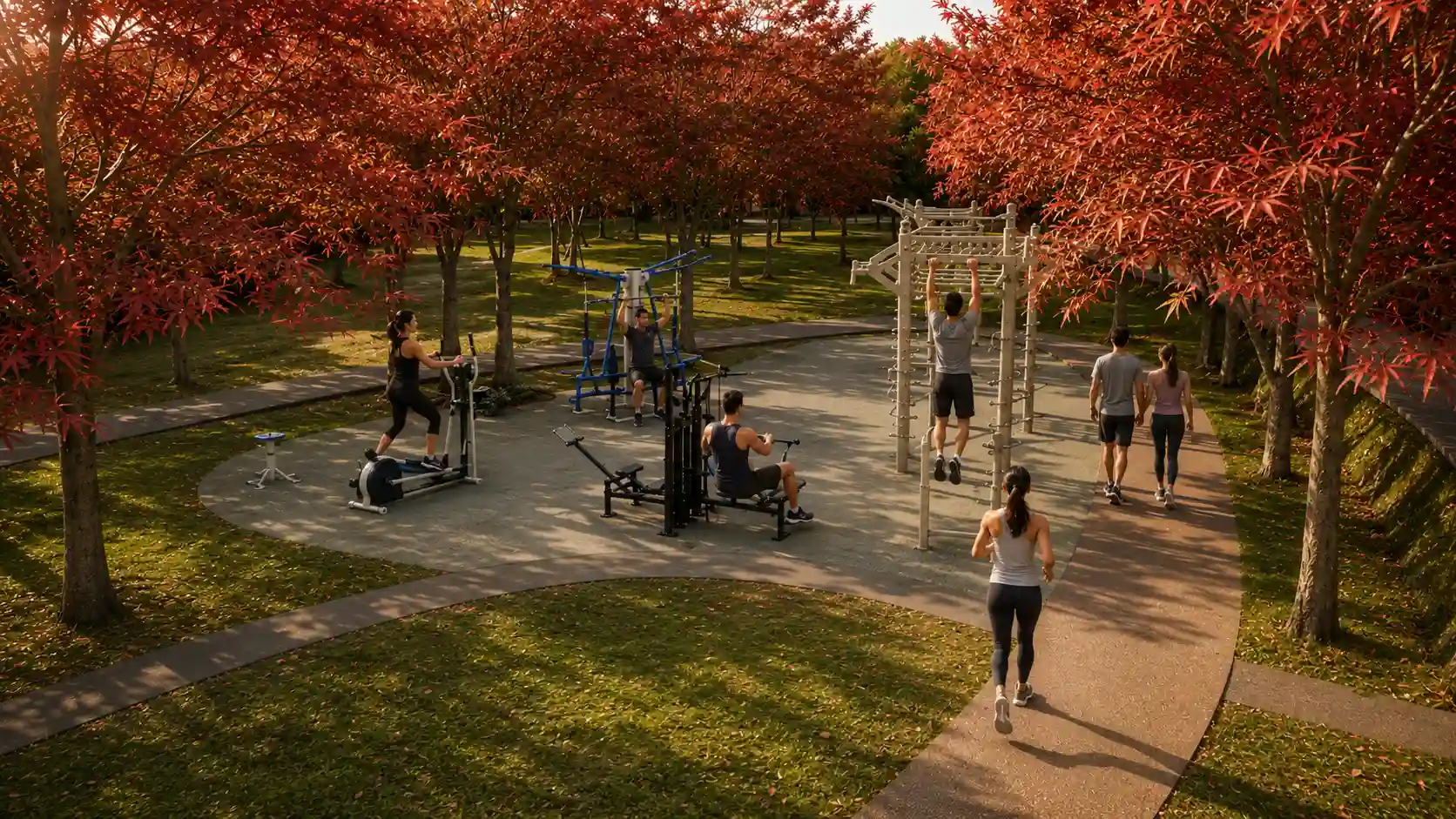 Open-air green gym and calisthenics zone at BluBay