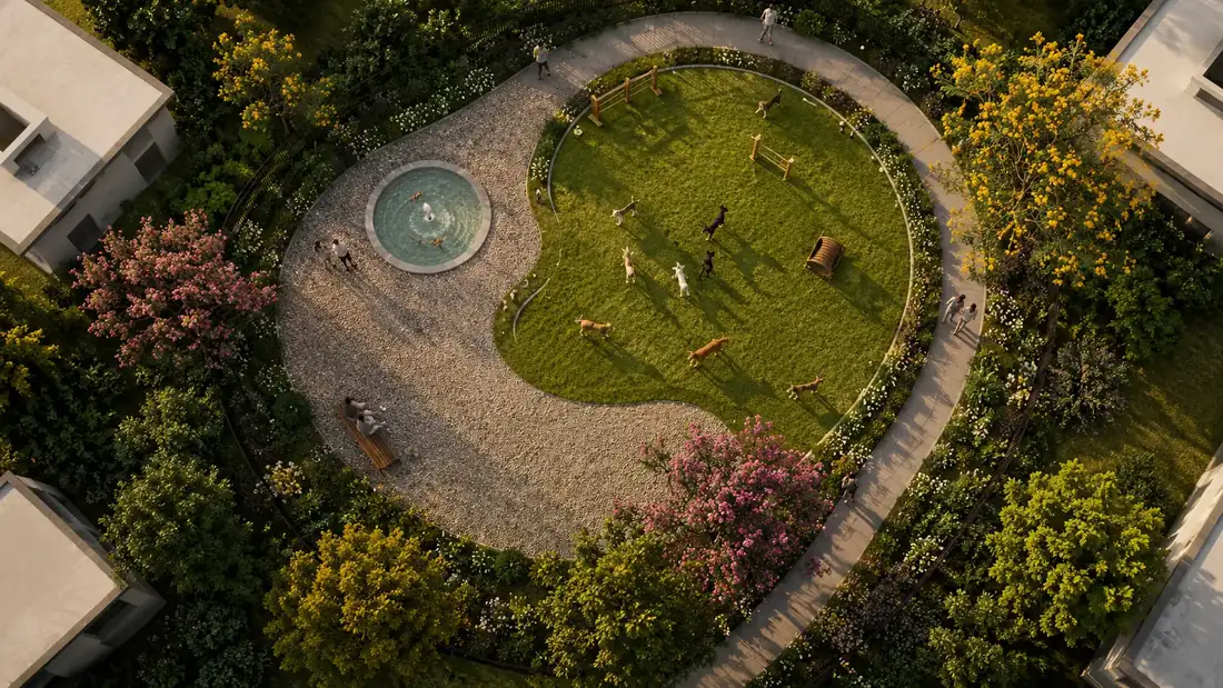 Enclosed pet park lawn at BluBay Karjat