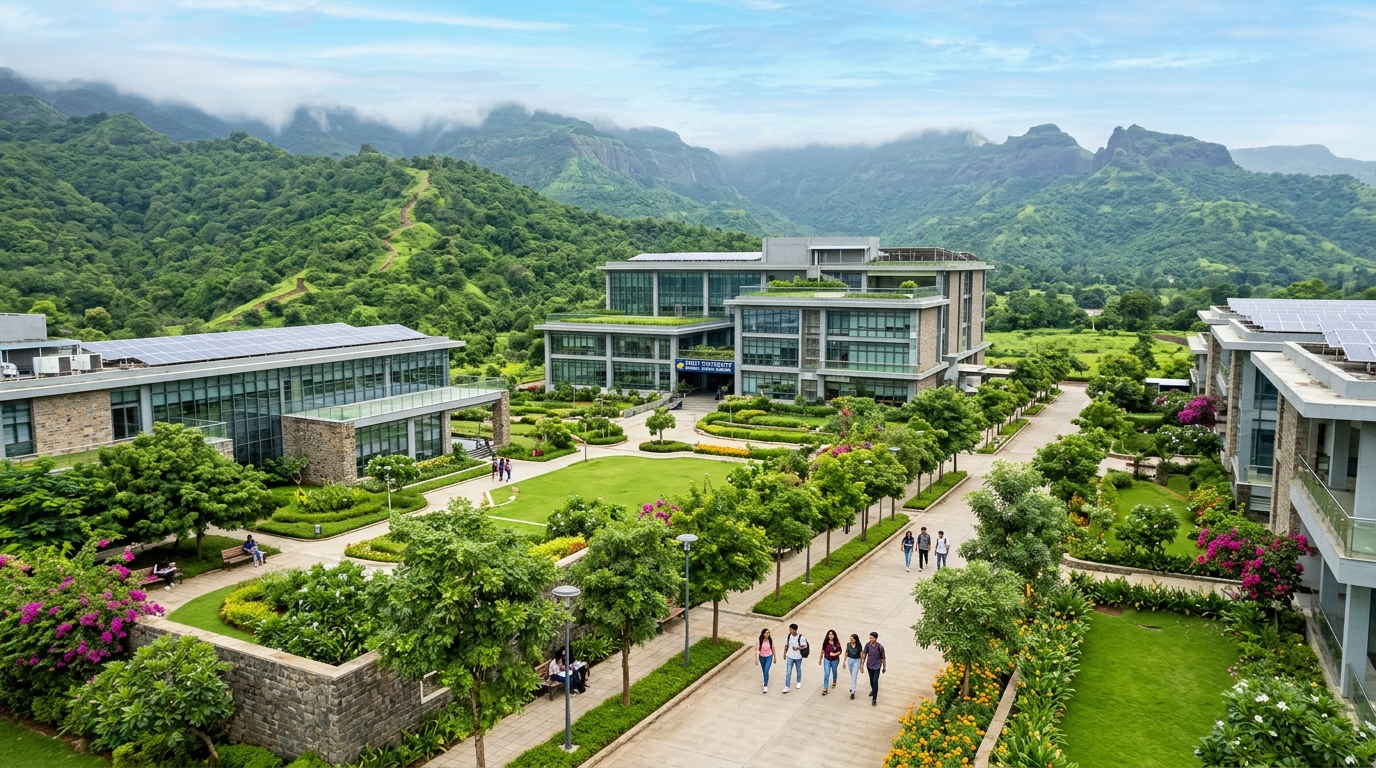Universal AI University Karjat green campus in Sahyadri foothills